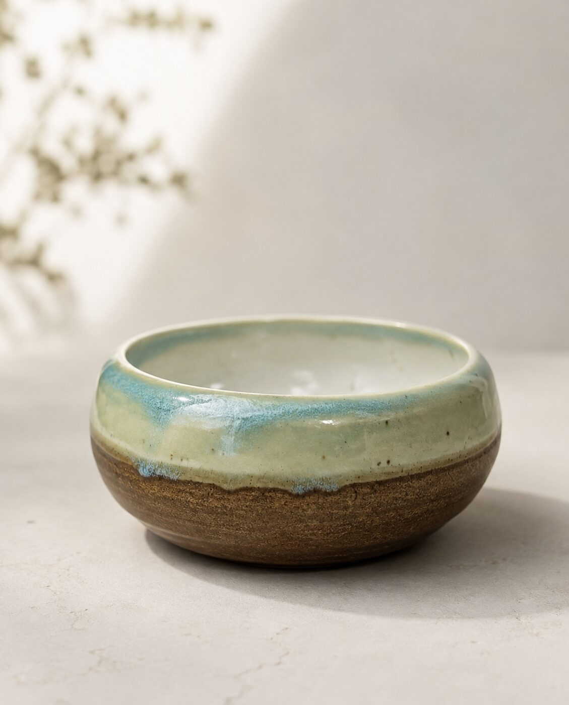 Sage rim stoneware bowl