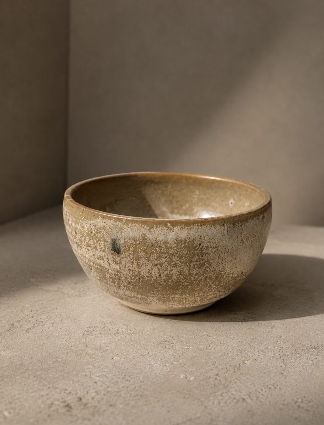 Sage rim stoneware bowl, straight on