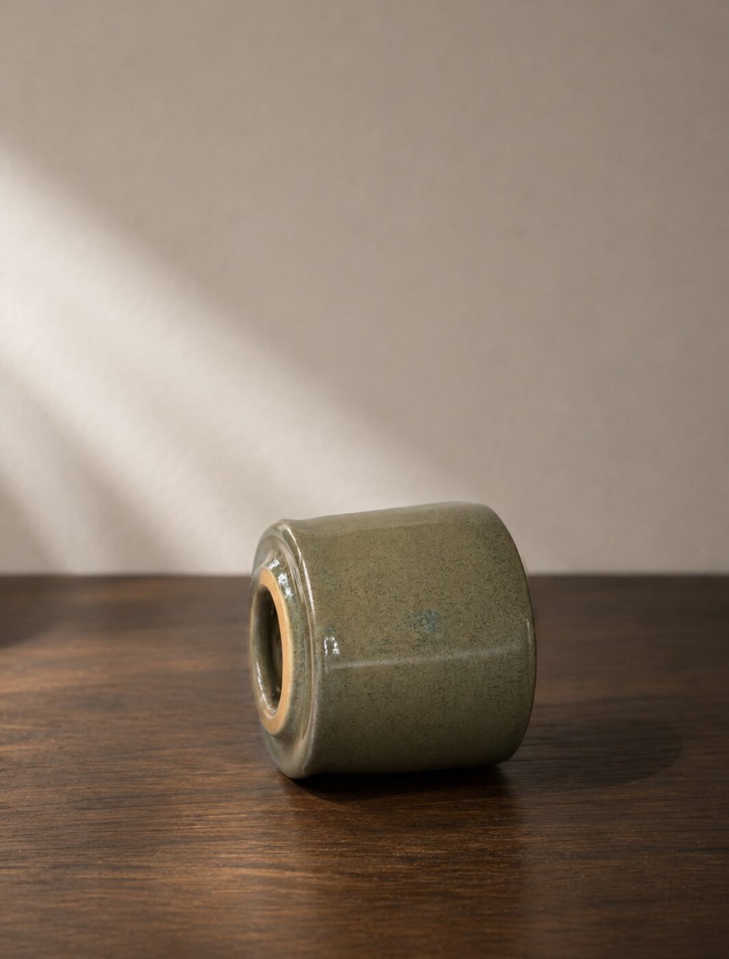 Moss glaze latte cup, angled